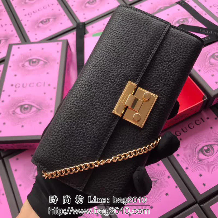 GUCCI古馳 歐洲正品原單 padlock系列 最新二折款 爆款鏈條皮夾 453506 黑色摔紋全皮 WTG1358